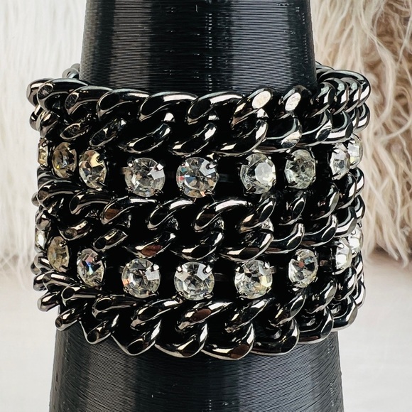 Stunning, heavy chain, shiny bling black gunmetal statement bracelet - Picture 6 of 6